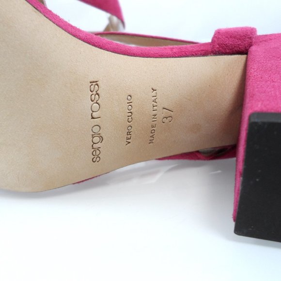 NEW$455 SERGIO ROSSI Royal Suede Block Heel Sandals Strappy Buckled Slingback 37 - Picture 16 of 17